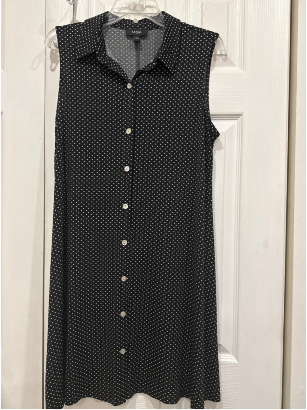 Women's MSK Sleeveless Polka Dot Midi Dress Black White Size L